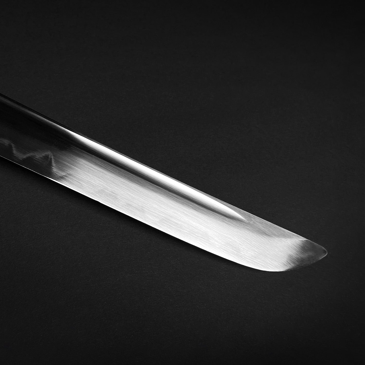 Close-up of Musashi Modern Tactical Wakizashi blade showcasing its sleek finish and sharp edge