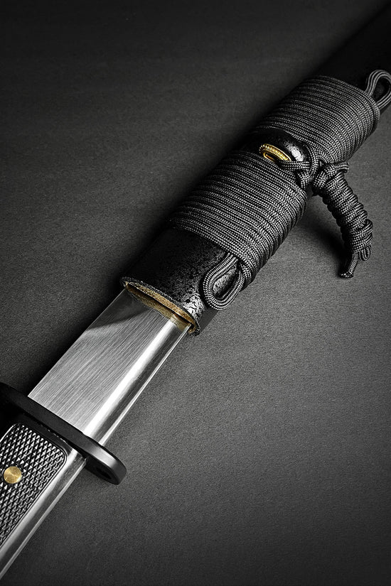Musashi Modern Tactical Wakizashi with black handle and polished blade detail