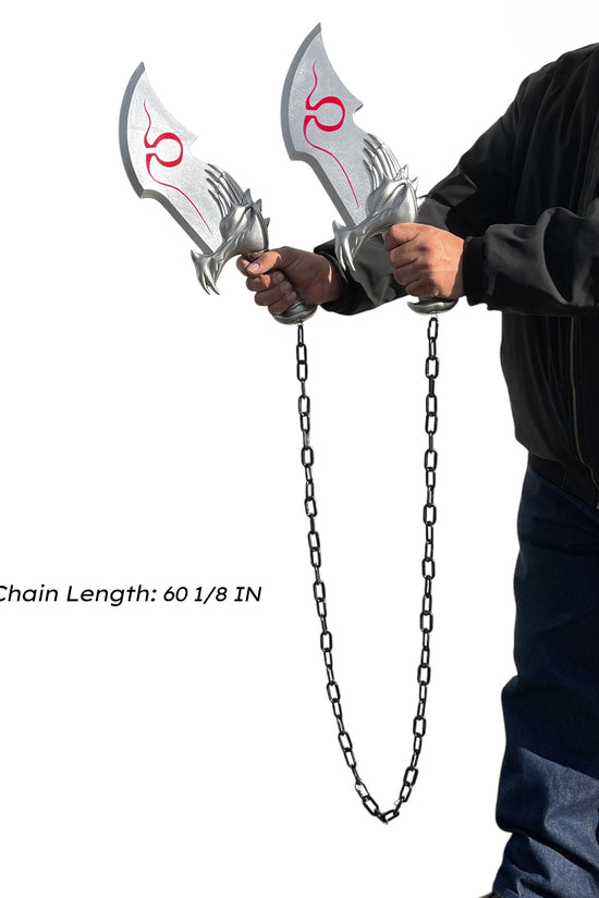 Guild Arms Mythical War Foam Cosplay Daggers from Video Game with detailed design and chain length 60 1/8 in