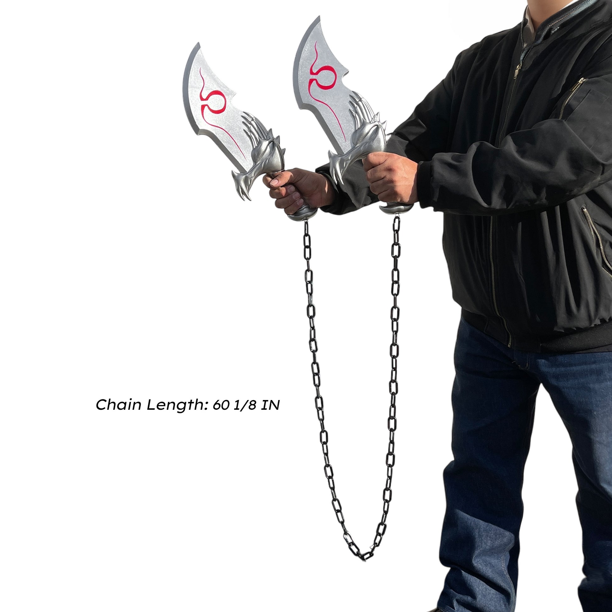 Guild Arms Mythical War Foam Cosplay Daggers from Video Game with detailed design and chain length 60 1/8 in