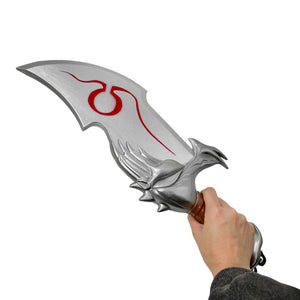 Guild Arms Mythical War Foam Cosplay Dagger from Video Game held in hand with intricate design