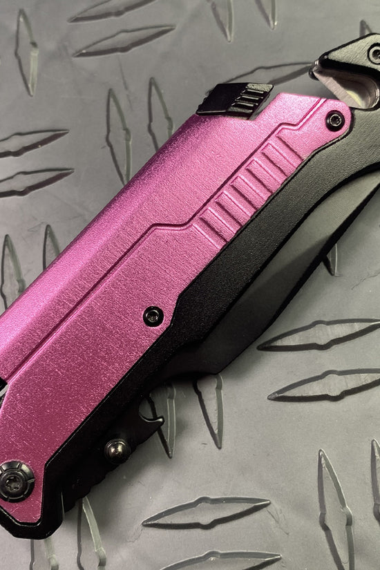 Pink Multi-Tool Folding Knife with Flashlight - Survival Knife with Fire Starter, Flashlight by Guild Arms