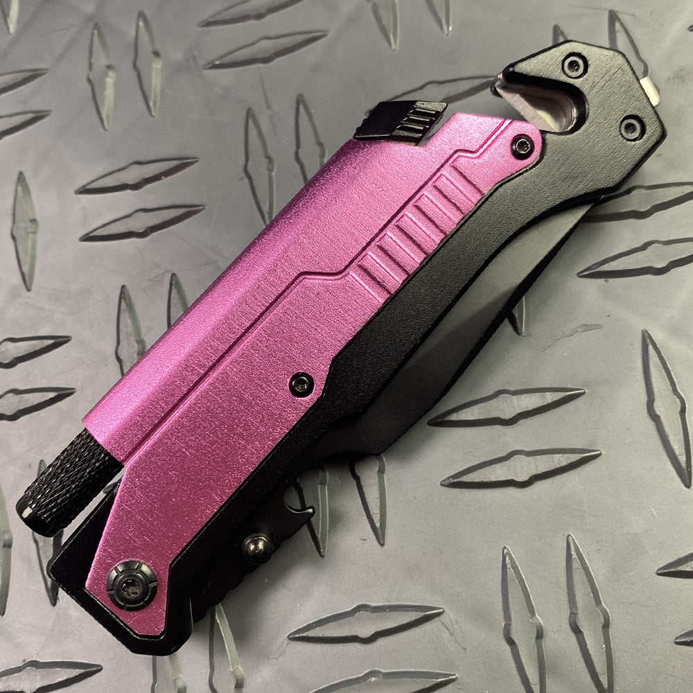 Pink Multi-Tool Folding Knife with Flashlight - Survival Knife with Fire Starter, Flashlight by Guild Arms