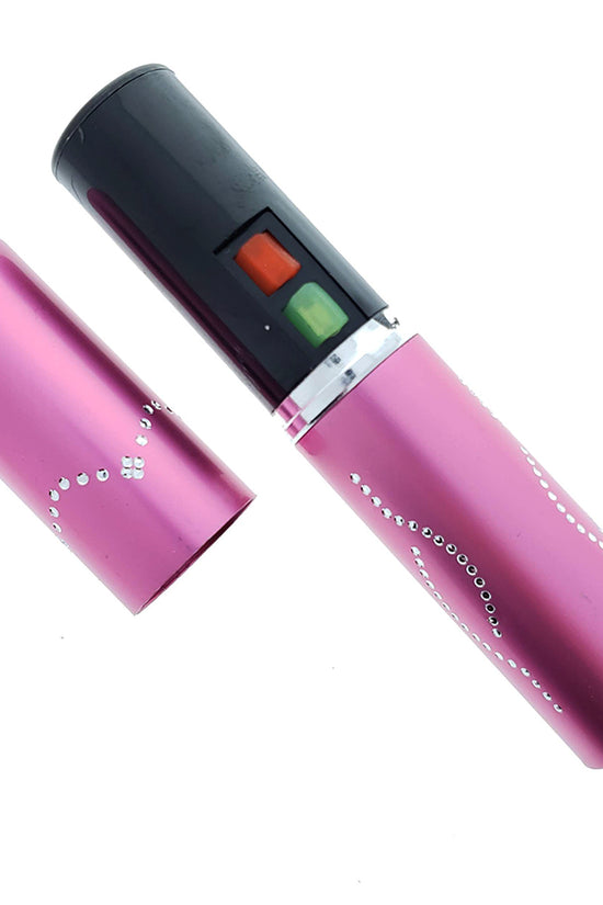 Guild Arms Pink Rechargeable compact stun gun with rhinestone accents for personal safety.