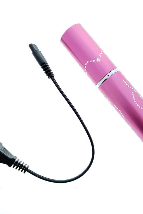 Pink Rechargeable compact stun gun with charging cable for personal safety and defense