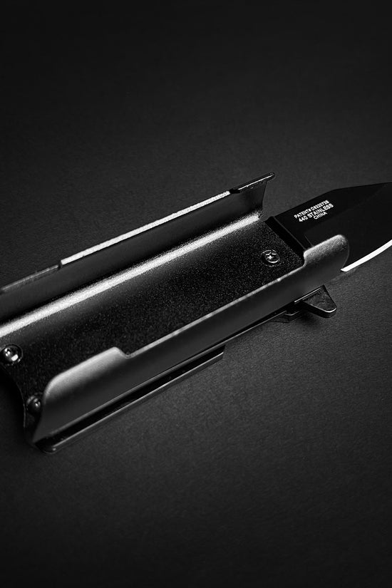 Guild Arms Police Flag Lighter Case Pocket Knife with sleek black design and sharp blade