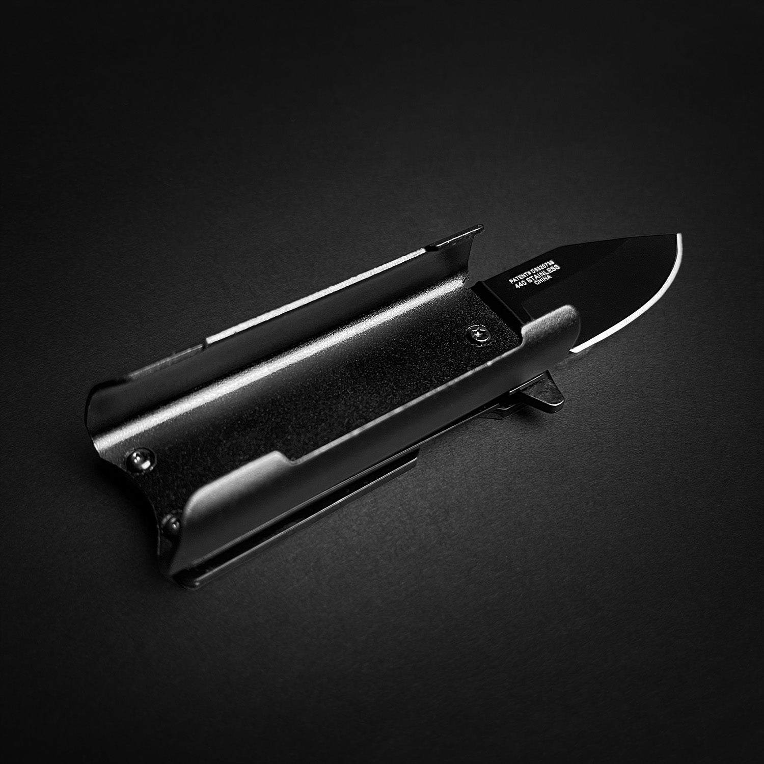 Guild Arms Police Flag Lighter Case Pocket Knife with sleek black design and sharp blade