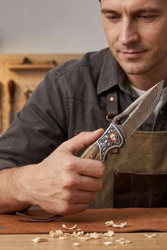 Sigma Acid Wood Damascus Ball Bearing Flipper Knife