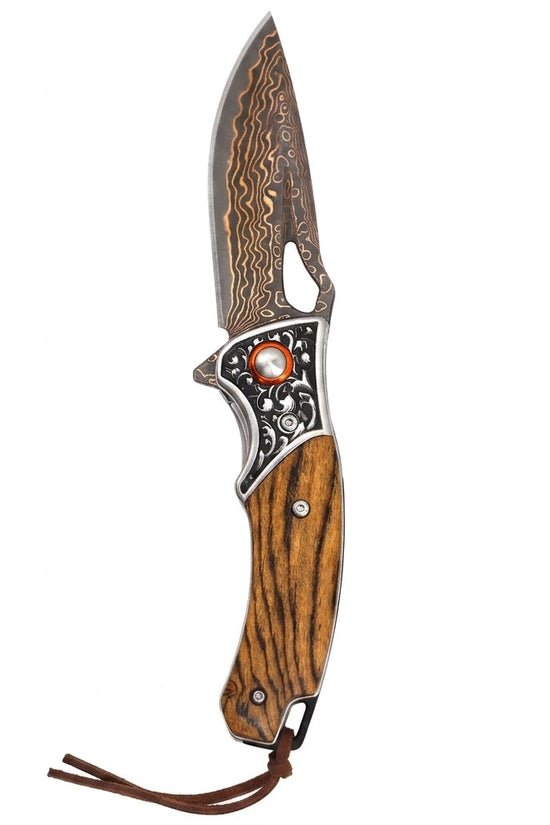 Sigma Acid Wood Damascus Ball Bearing Flipper Knife