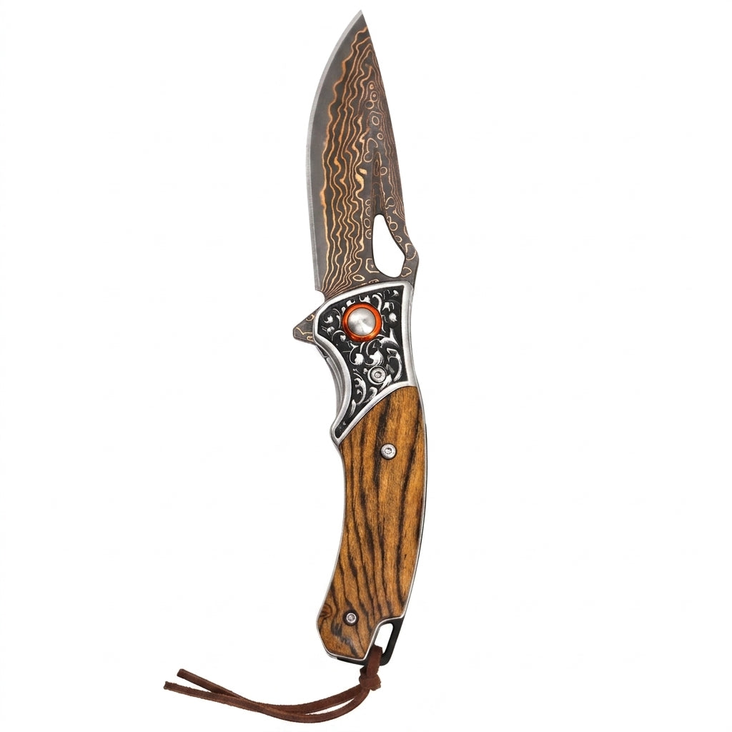 Sigma Acid Wood Damascus Ball Bearing Flipper Knife