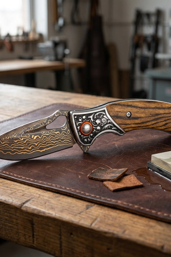 Sigma Acid Wood Damascus Ball Bearing Flipper Knife