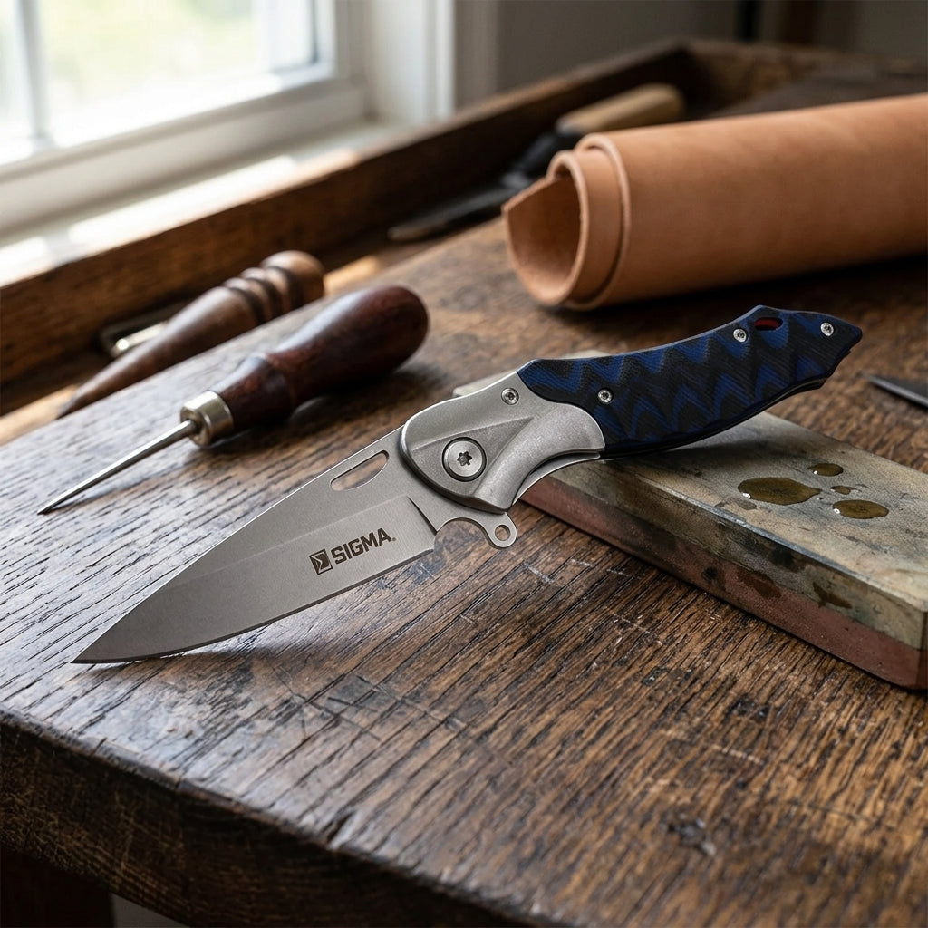 Sigma Curved Ball Bearing Pocket Knife - Inlaid Micarta