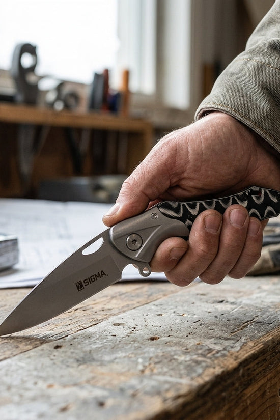 Sigma Curved Ball Bearing Pocket Knife - Inlaid Micarta