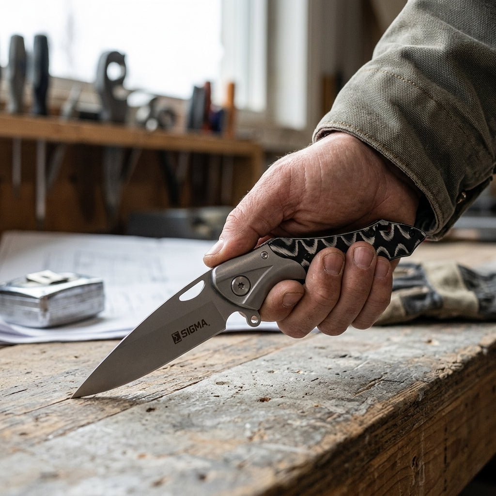 Sigma Curved Ball Bearing Pocket Knife - Inlaid Micarta