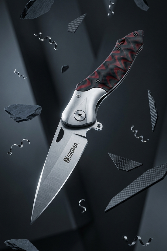 Sigma Curved Blue Ball Bearing Pocket Knife - Inlaid Micarta