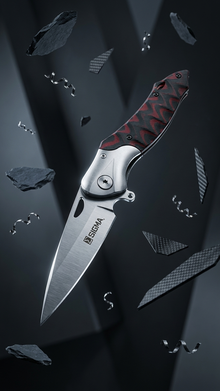 Sigma Curved Blue Ball Bearing Pocket Knife - Inlaid Micarta
