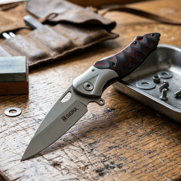 Sigma Curved Blue Ball Bearing Pocket Knife - Inlaid Micarta