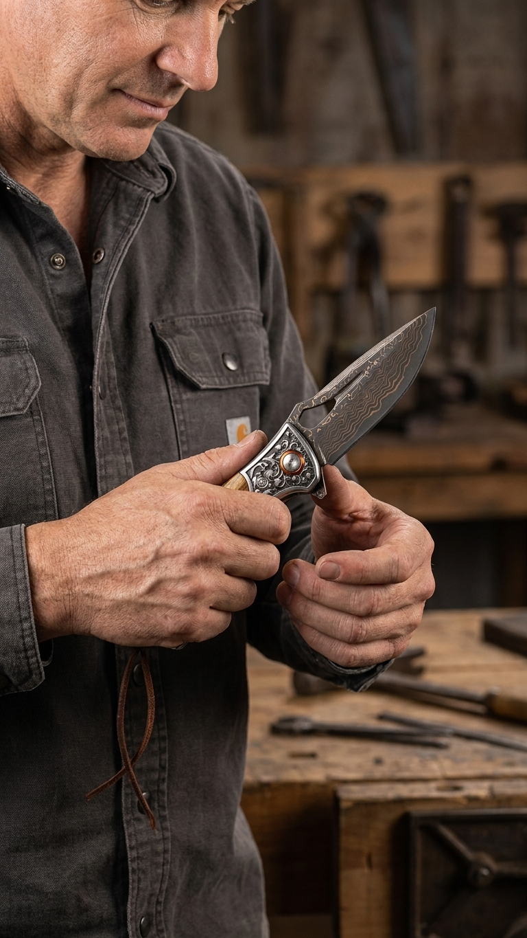 Sigma Acid Wood Damascus Ball Bearing Flipper Knife