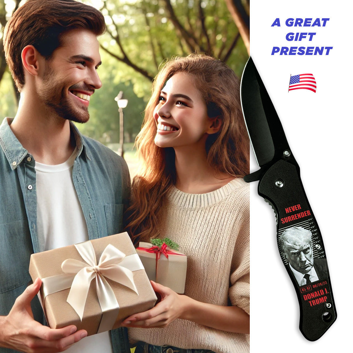 President Trump Knife - Never Give Up Pocket Knife