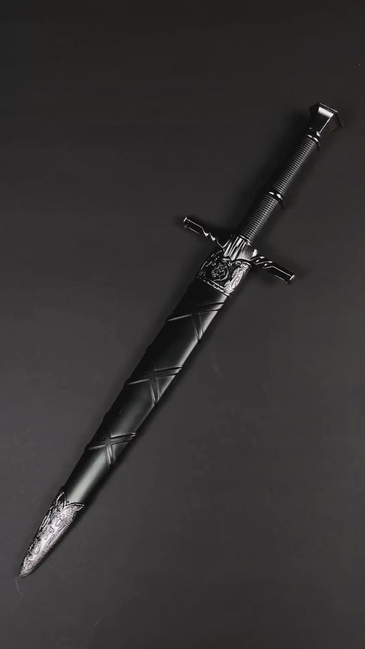 15 3/4" Black medieval dagger w/Black Plastic Scabbard