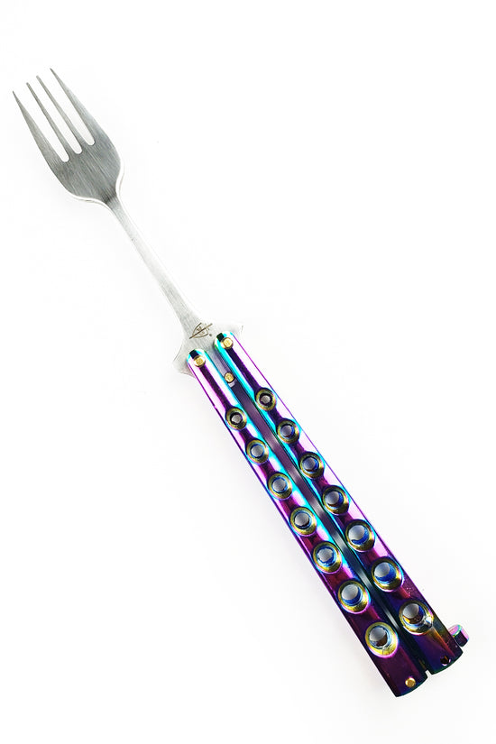 Guild Arms Rainbow Butterfly Fork Trainer for practicing butterfly knife skills safely
