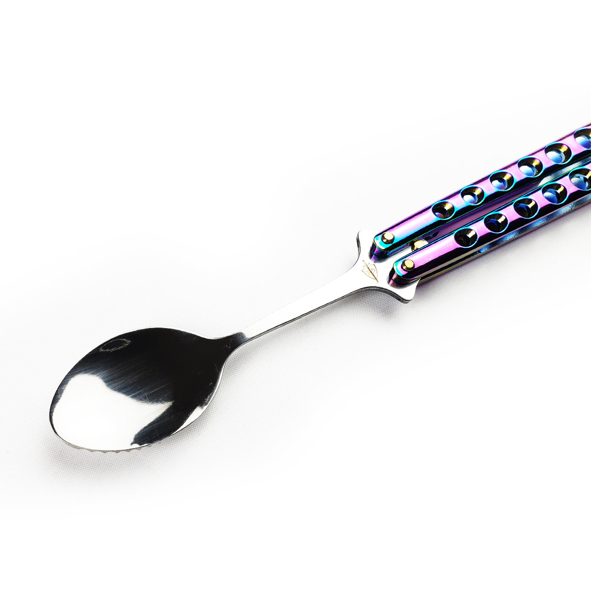 Guild Arms Rainbow Butterfly Spoon with a sleek stainless steel design and vibrant handle colors
