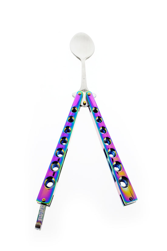 Guild Arms Rainbow Butterfly Spoon Trainer with Colorful Metallic Finish for Practice and Skill Development