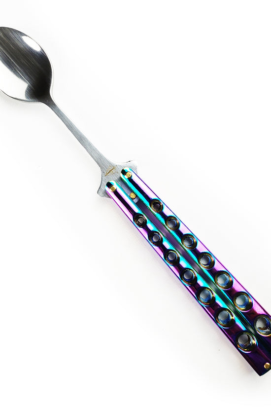 Guild Arms Rainbow Butterfly Spoon Trainer with vibrant colors and a smooth stainless steel spoon