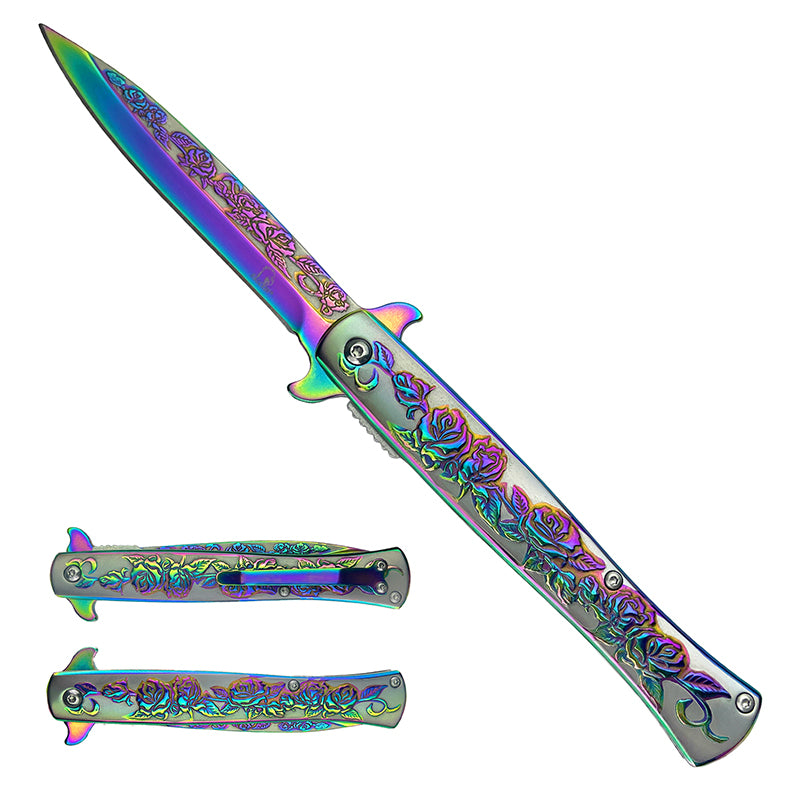 Falcon Rainbow Rose Spring Assisted EDC Knife