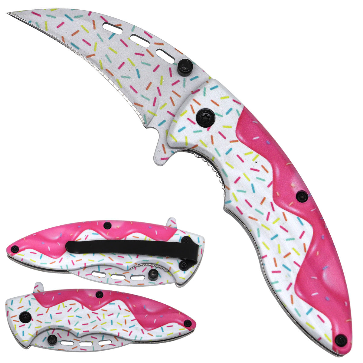 Rainbow Sprinkles Spring Assisted Pocket Knives with a unique design and ergonomic grip