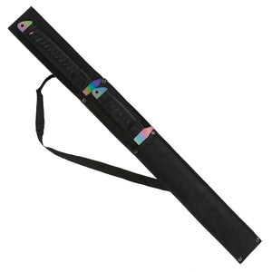 Guild Arms rainbow twin machete set with black sheath and iridescent rainbow handles and accents