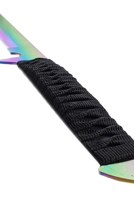 Guild Arms rainbow twin machete set with rainbow blade and black woven handle grip
