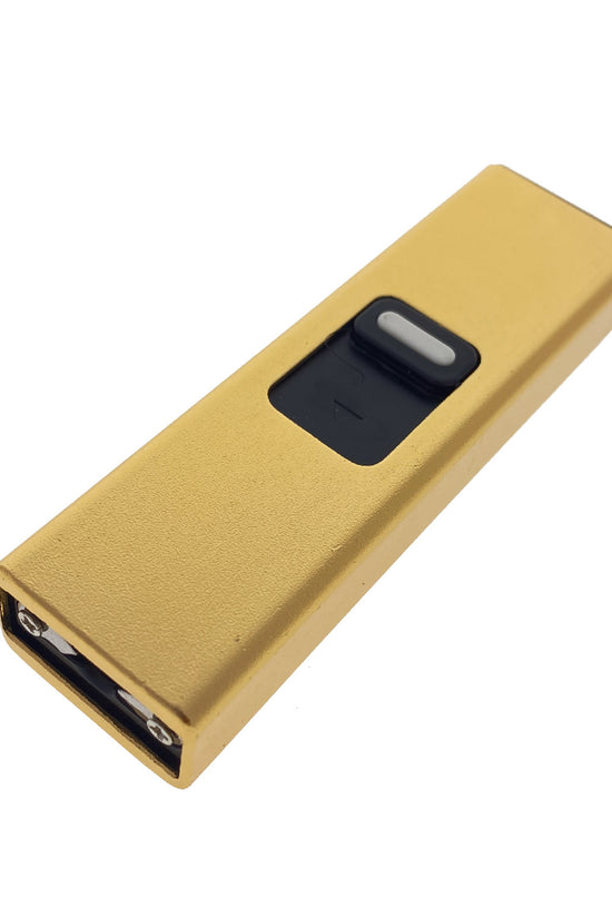 Guild Arms rechargeable mini stun gun with flashlight in gold finish for personal safety
