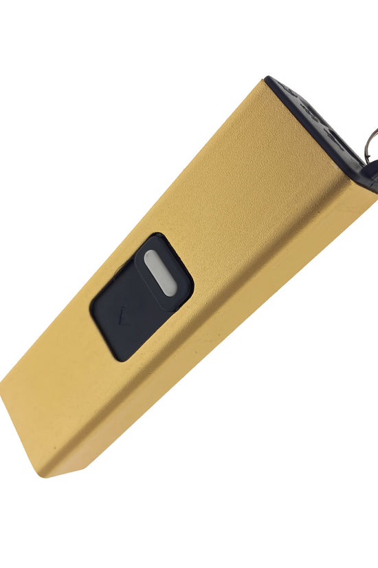 Guild Arms rechargeable mini stun gun with flashlight in gold for self-defense and personal safety