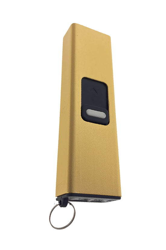 Guild Arms rechargeable mini stun gun with flashlight in gold color for personal safety