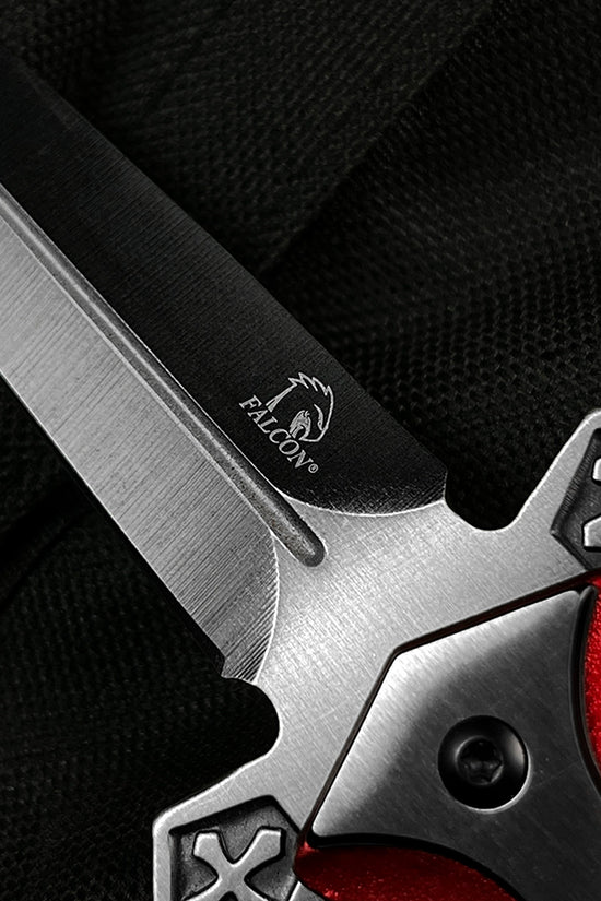 Guild Arms red cross handle spring pocket knife with sleek blade design for quick access