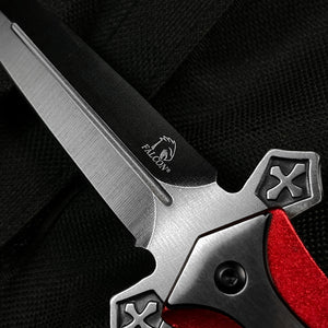 Guild Arms red cross handle spring pocket knife with sleek blade design for quick access