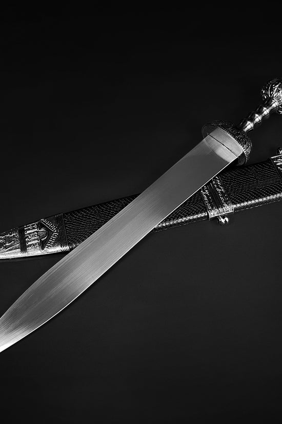 High quality Roman Gladiator sword with ornate hilt and gleaming blade, perfect for collectors