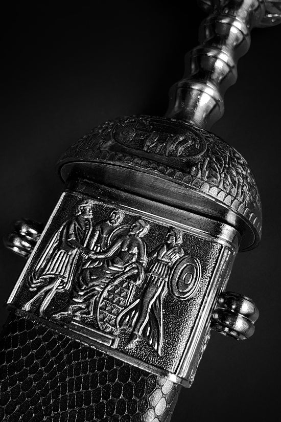 High quality Roman Gladiator sword with intricate handle design and detailed craftsmanship