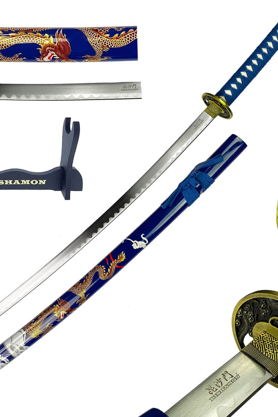 42 1/2" Samurai sword blue dragon scabbard w/stand