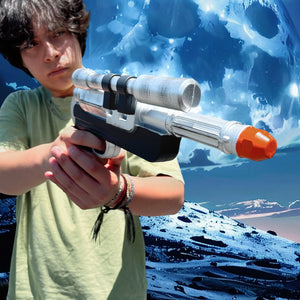 Otaku Gear Sci-fi foam laser gun for Cosplay in a space-themed background with a user holding it