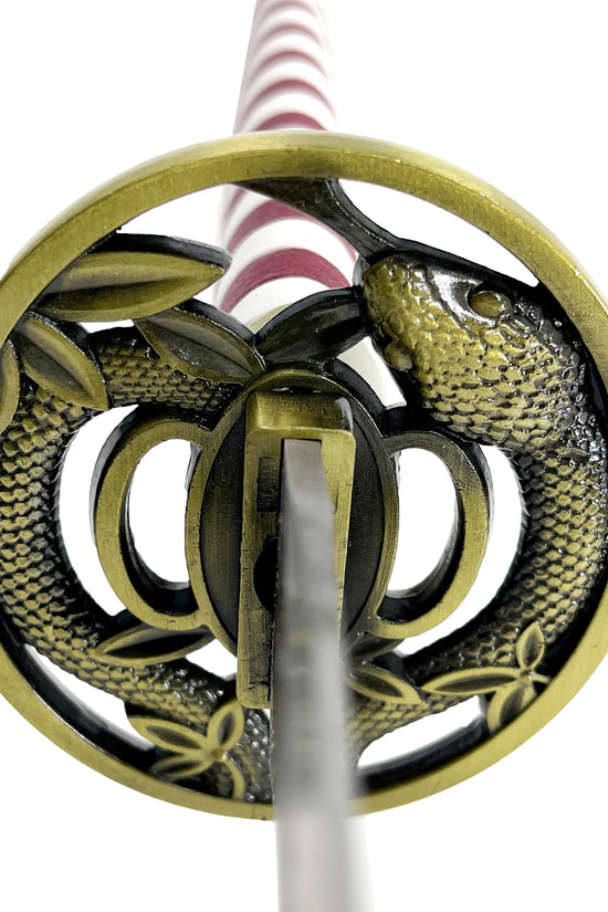 Serpent Nichirin Katana demon anime sword replica with ornate snake tsuba and red-striped handle