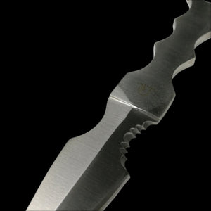 Falcon silver fixed blade tactical knife with serrated edge and textured grip handle