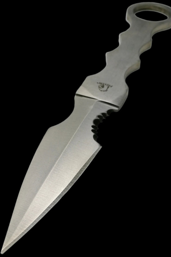 Falcon silver fixed blade tactical knife with ergonomic handle and sharp pointed blade