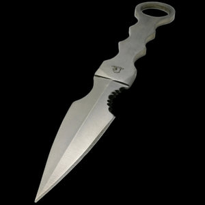 Falcon silver fixed blade tactical knife with ergonomic handle and sharp pointed blade