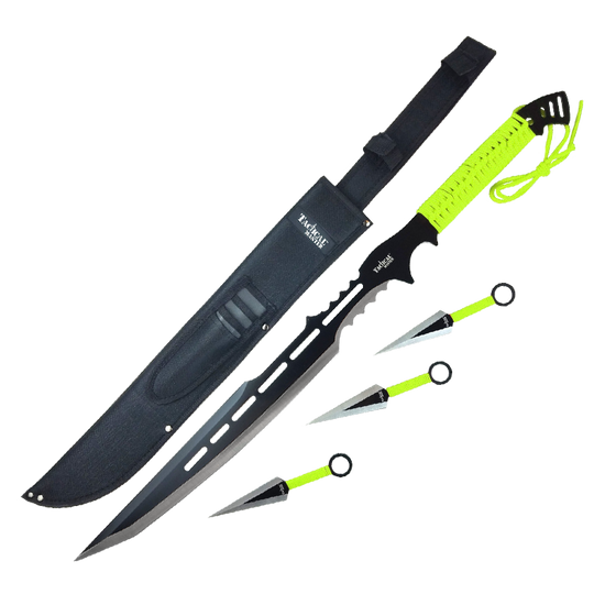 27" Machete With 3-Piece Throwing Knives Set