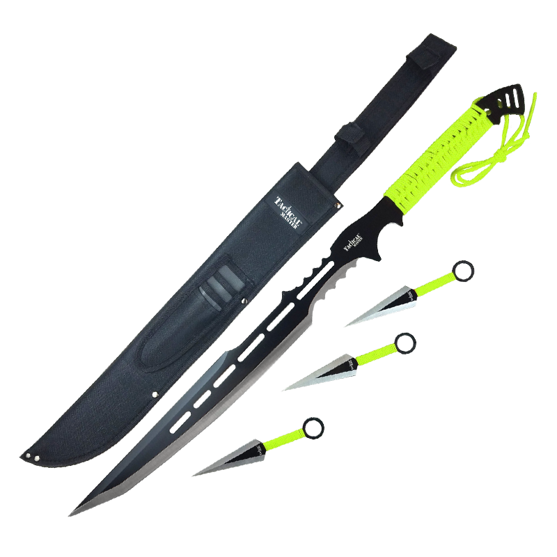 27" Machete With 3-Piece Throwing Knives Set