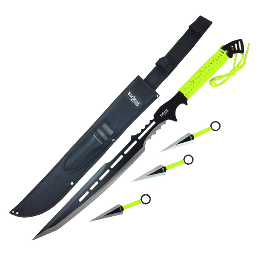 27" Machete With 3-Piece Throwing Knives Set