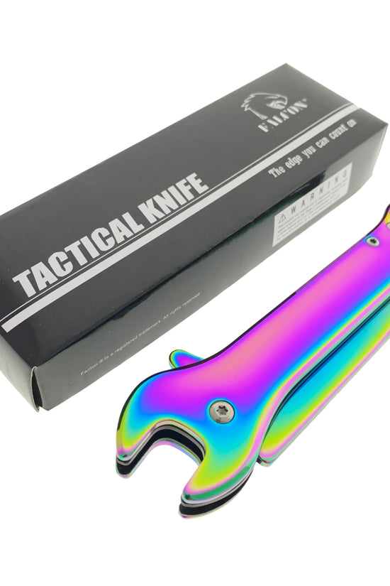 Falcon Spring Assisted Pocket Knife with a colorful finish and sleek design for easy handling