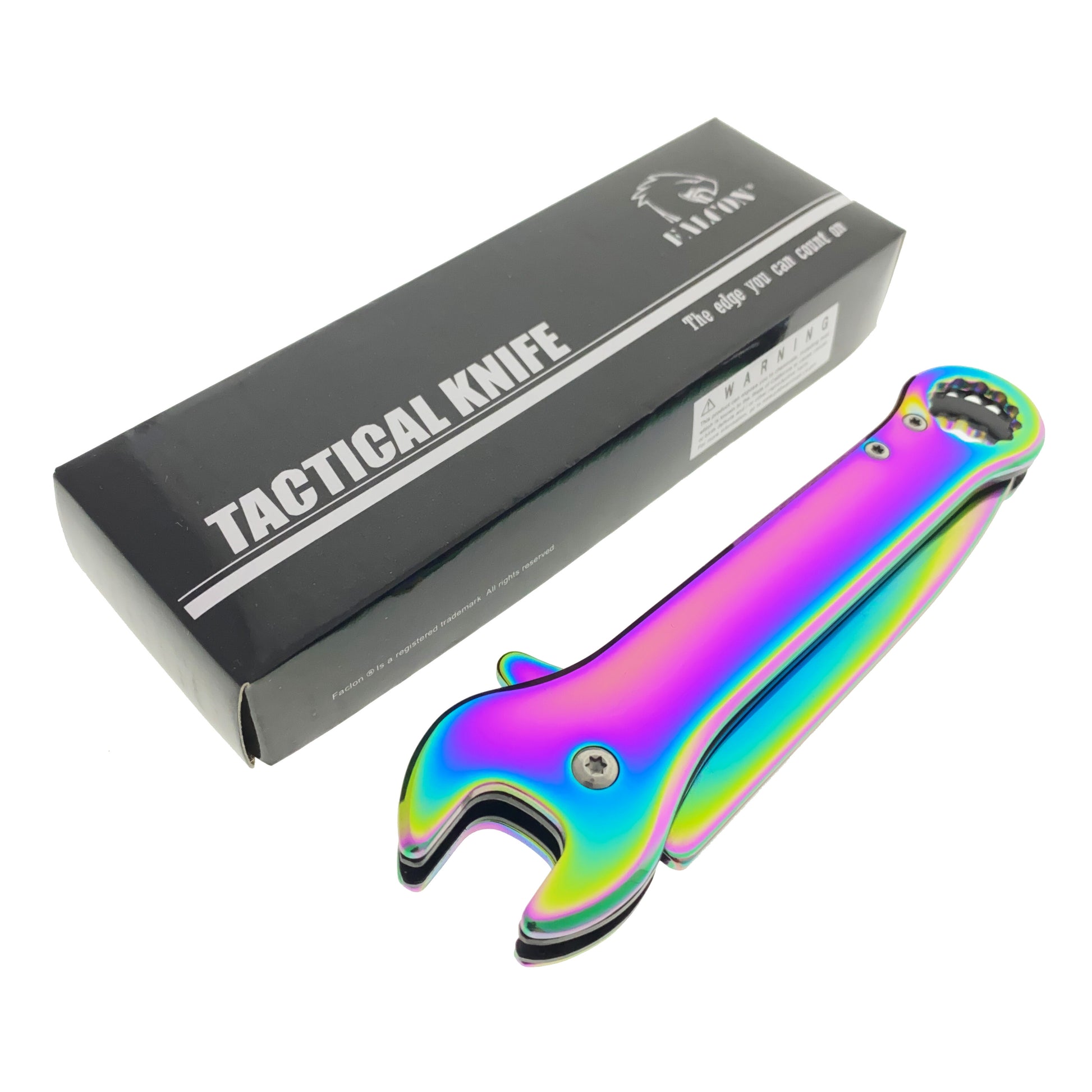 Falcon Spring Assisted Pocket Knife with a colorful finish and sleek design for easy handling